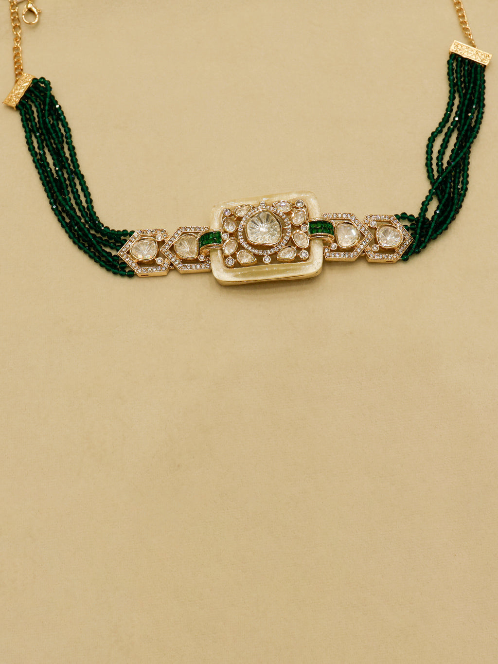Aanura Statement Choker Necklace with Square Motif & Earrings