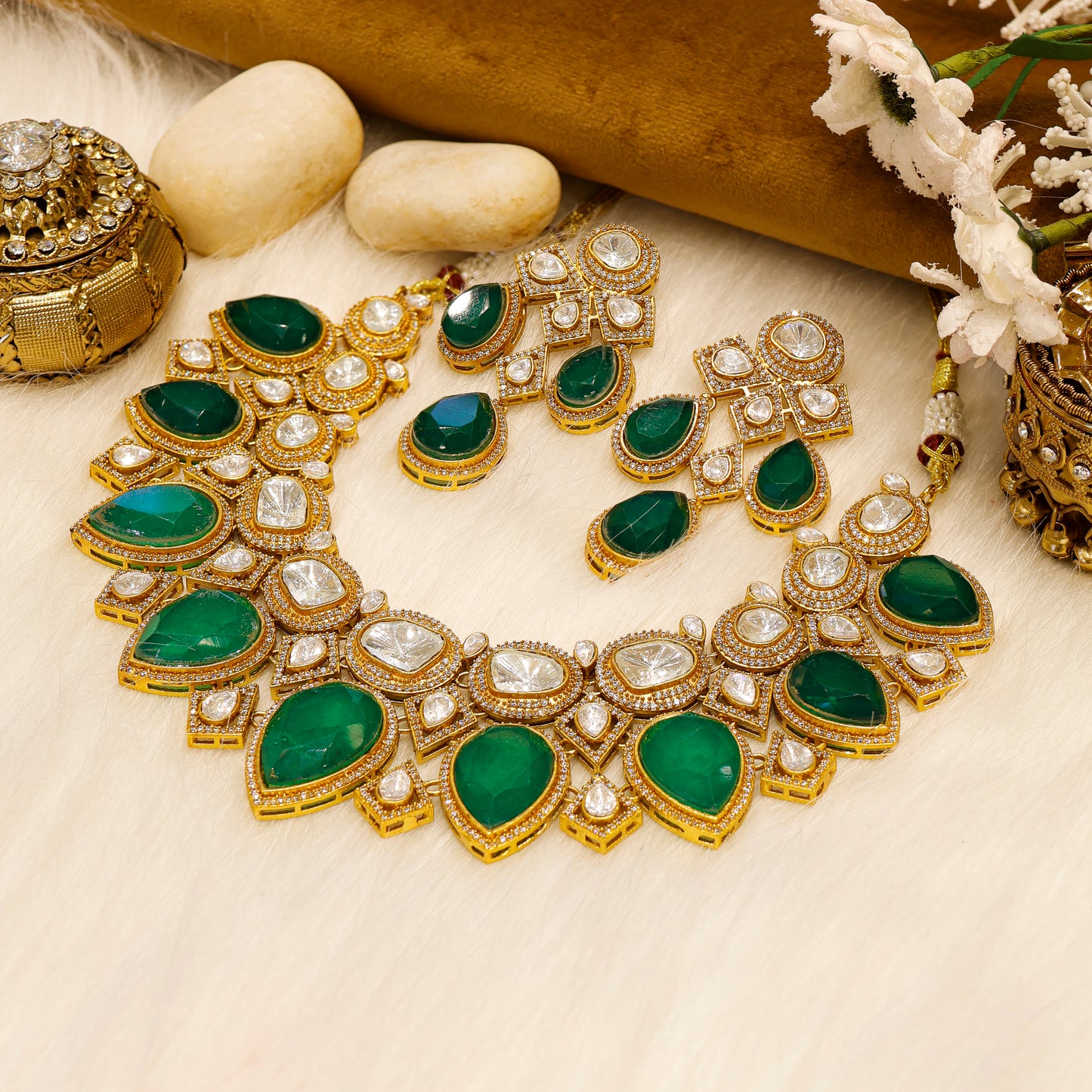 Aanura Grand Red Bridal Necklace with Kundan Embellishments