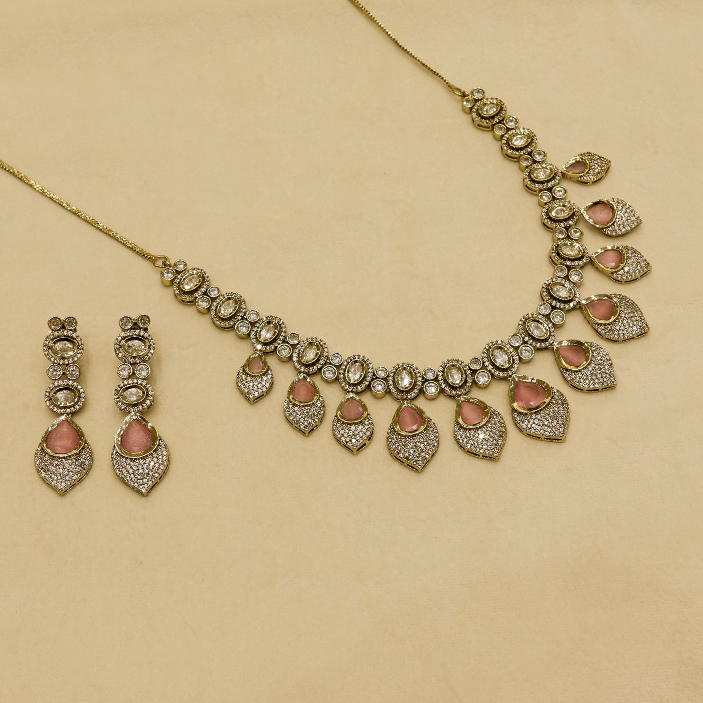 Aanura Lavender Drop Kundan Necklace Set with Earrings