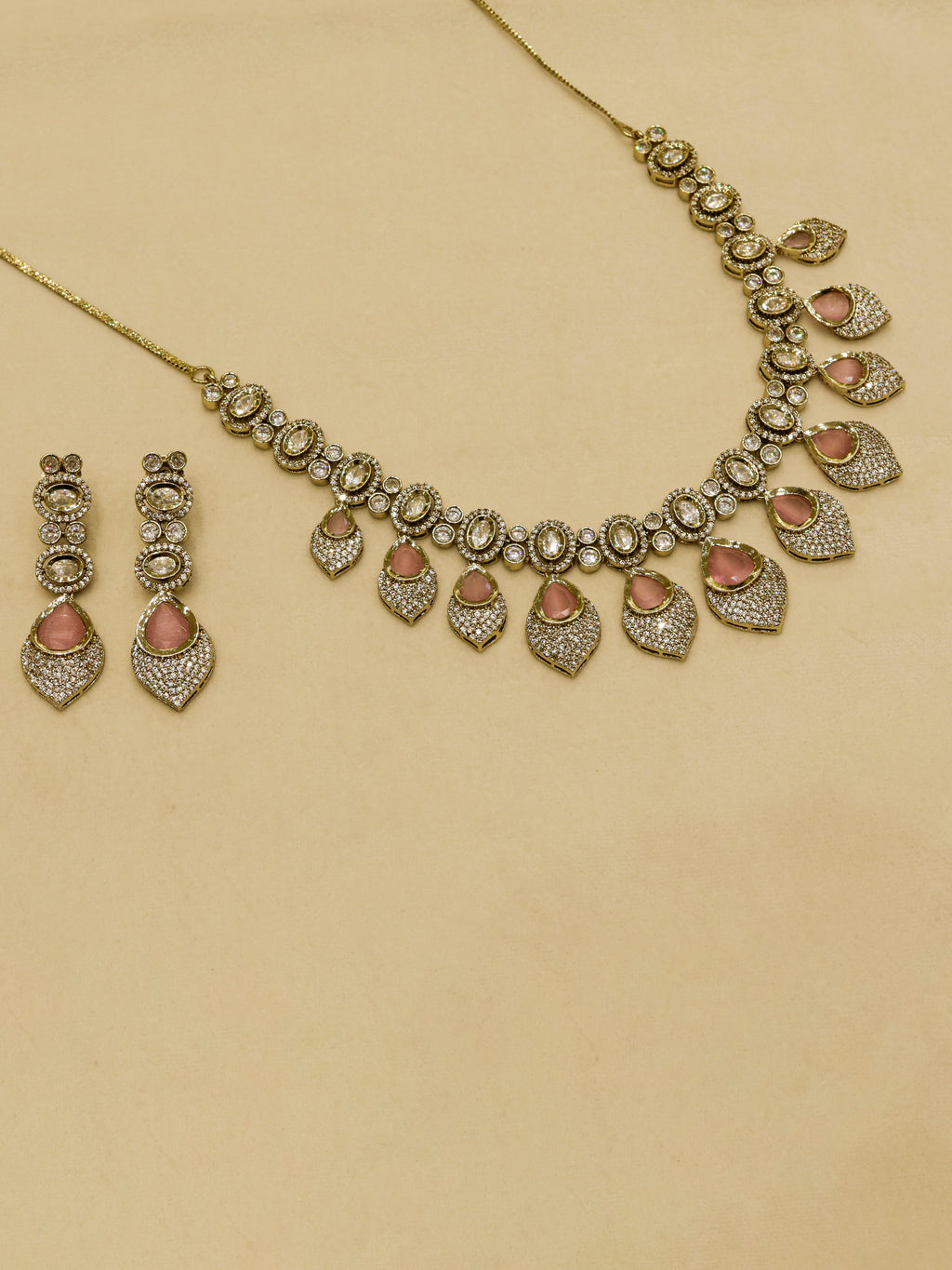 Aanura Lavender Drop Kundan Necklace Set with Earrings