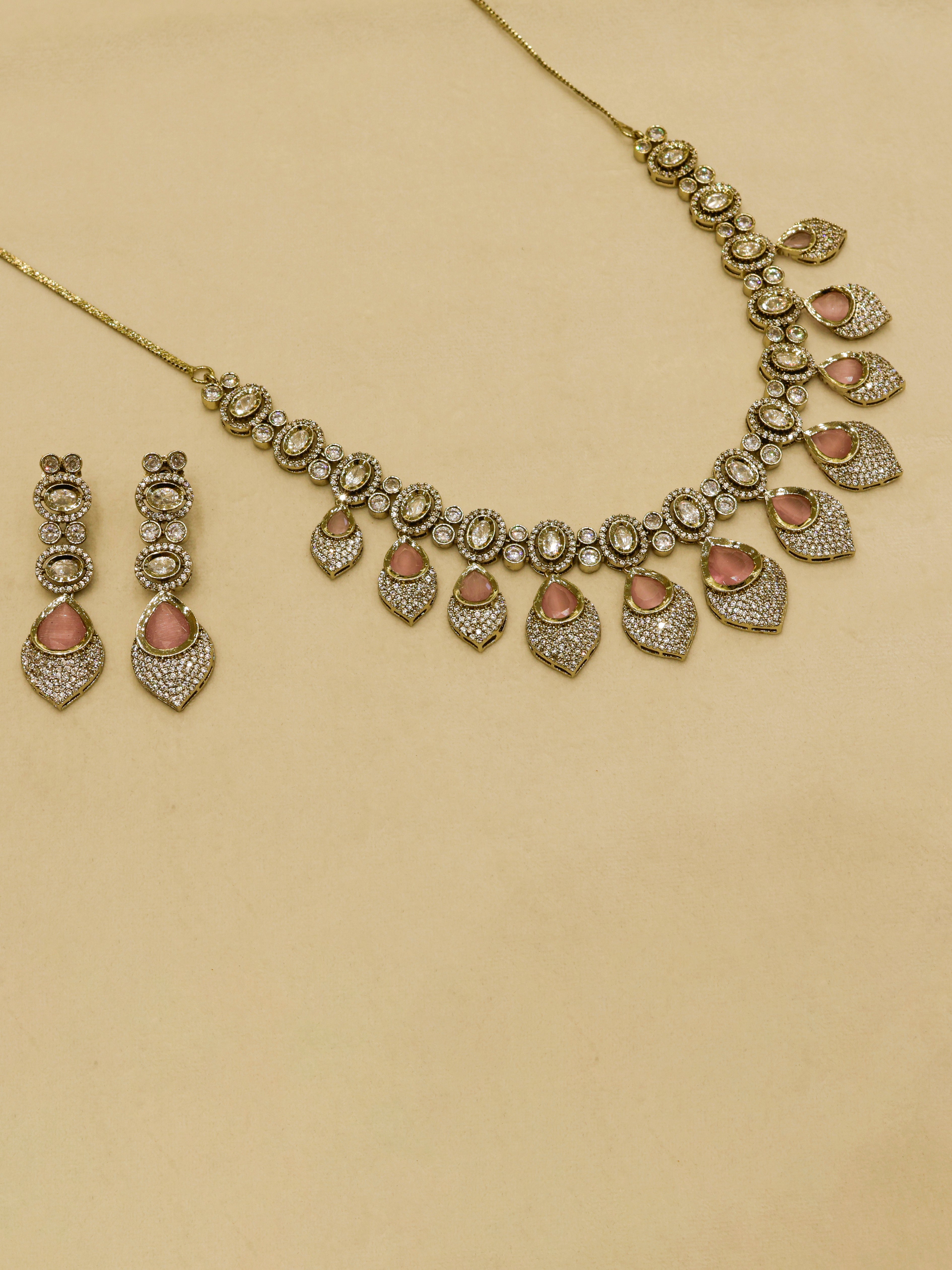 Aanura Lavender Drop Kundan Necklace Set with Earrings