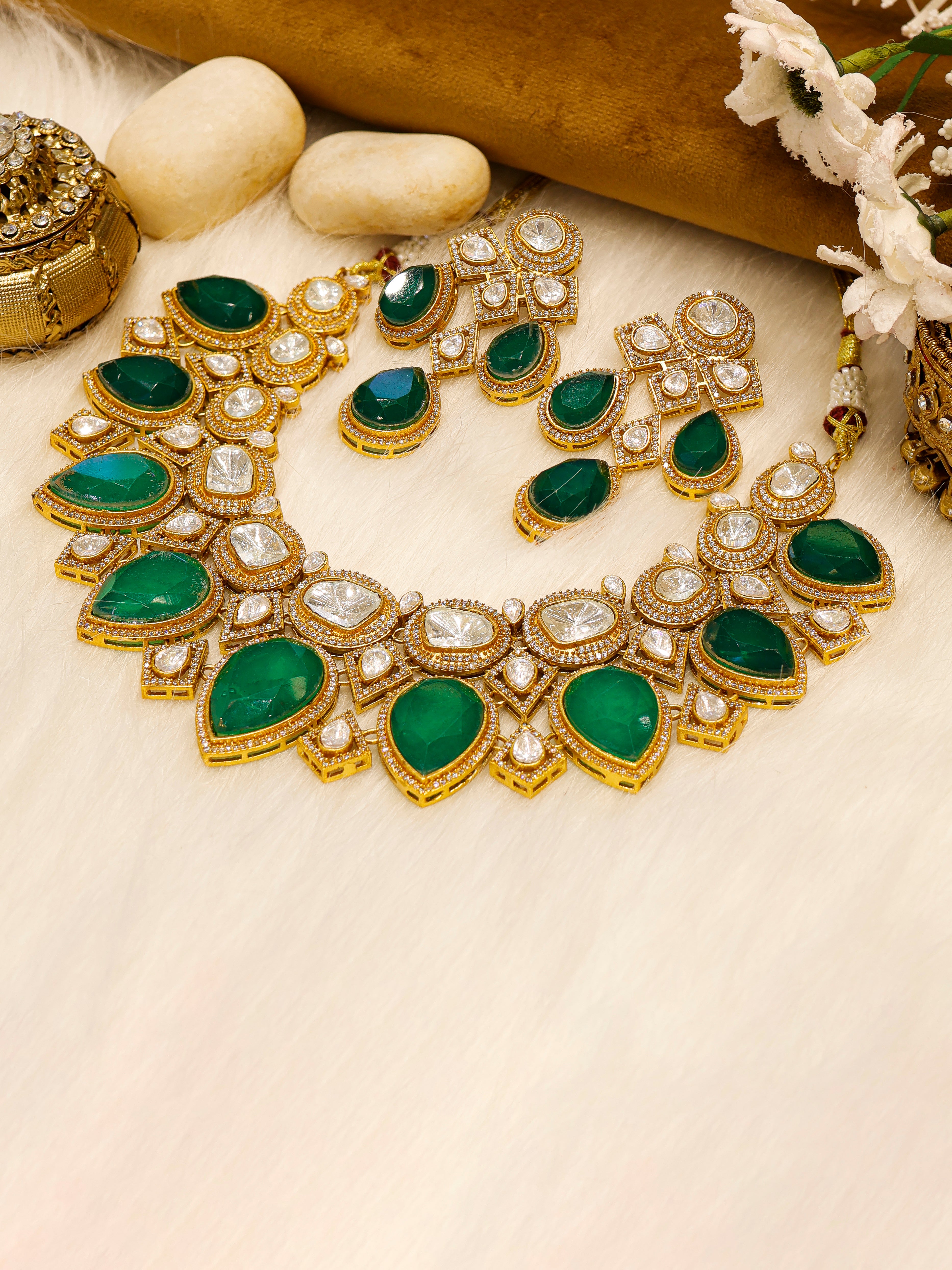 Aanura Grand Red Bridal Necklace with Kundan Embellishments