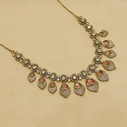 Aanura Lavender Drop Kundan Necklace Set with Earrings