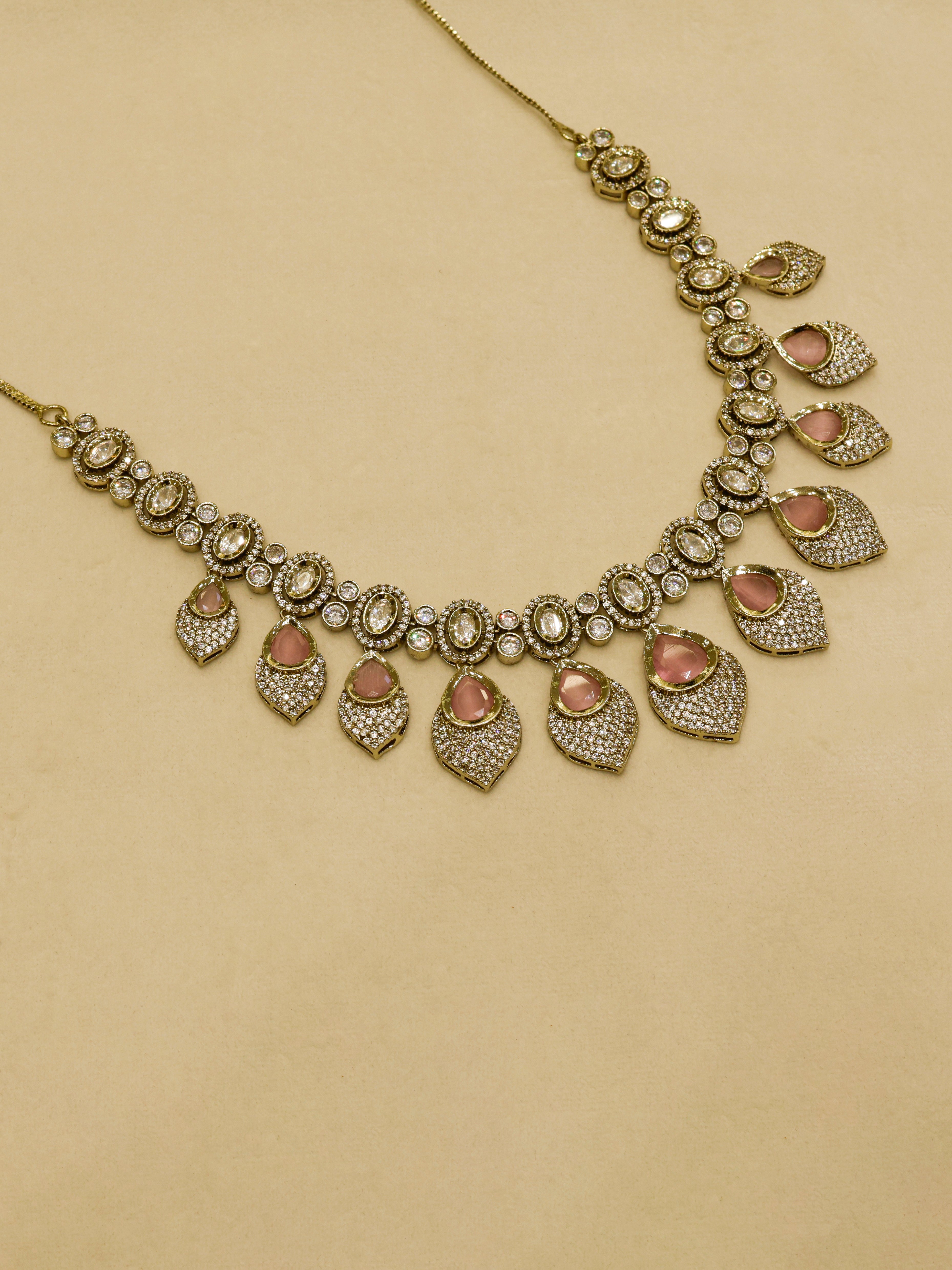 Aanura Lavender Drop Kundan Necklace Set with Earrings
