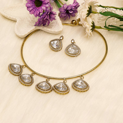 Aanura Statement Kundan Necklace with Mirror Crystals