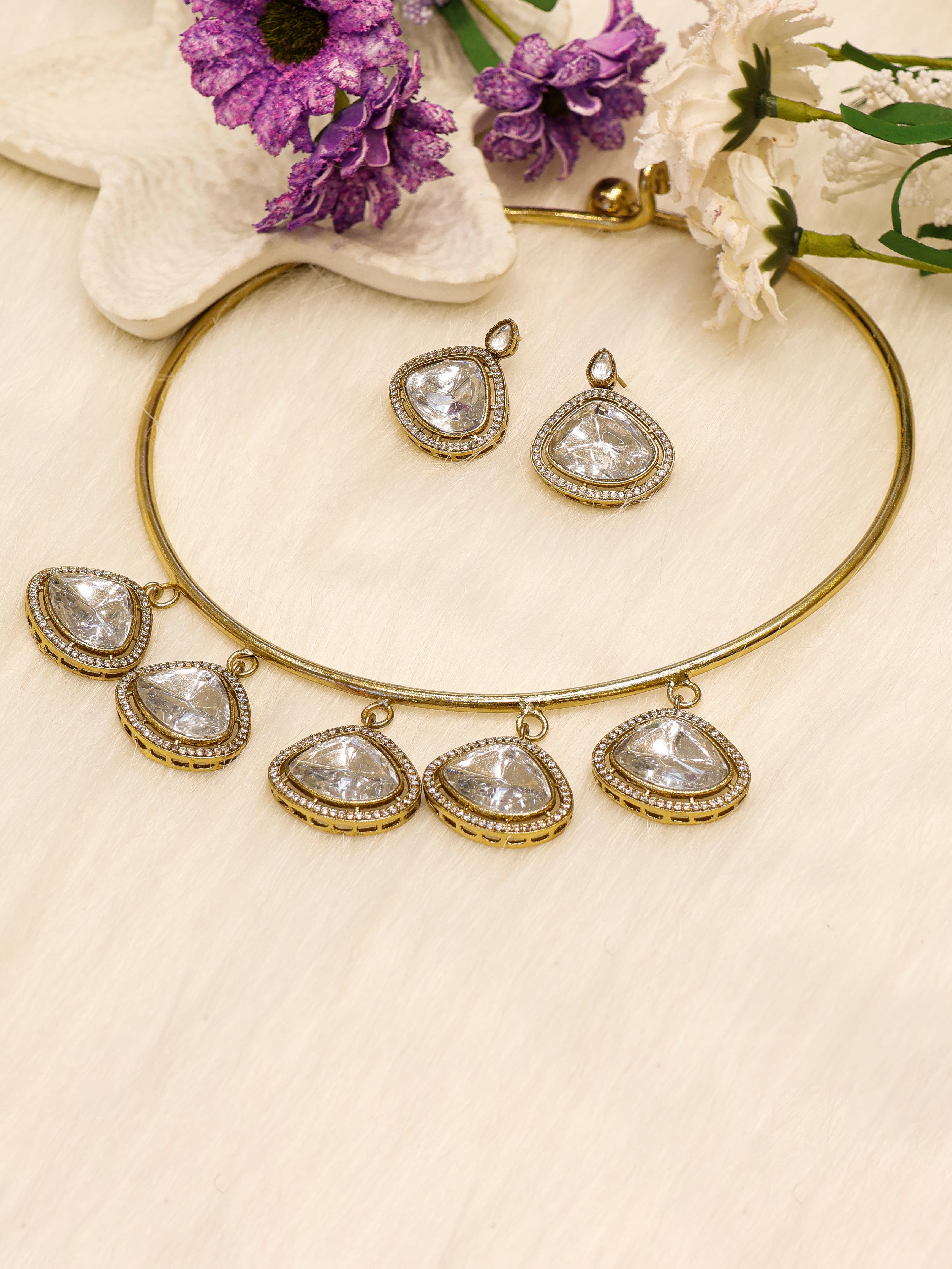 Aanura Statement Kundan Necklace with Mirror Crystals