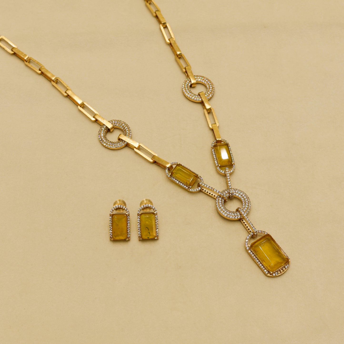 Aanura Yellow Stone Modern Necklace Set with Earrings