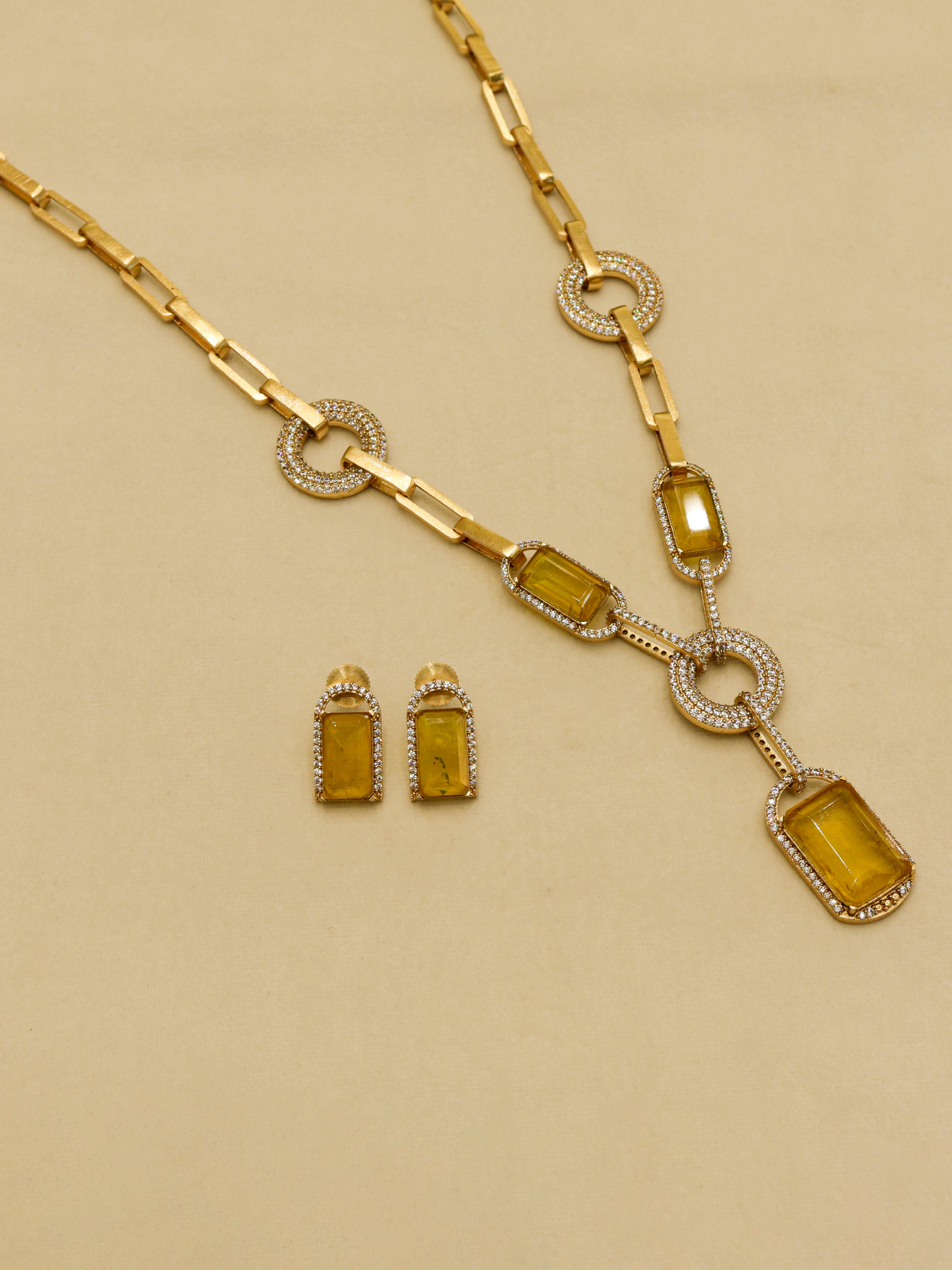 Aanura Yellow Stone Modern Necklace Set with Earrings