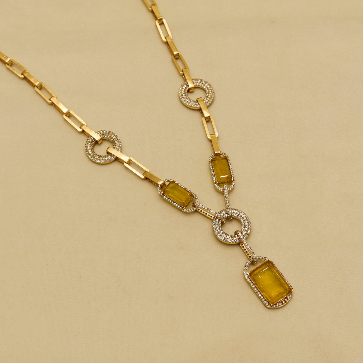 Aanura Yellow Stone Modern Necklace Set with Earrings