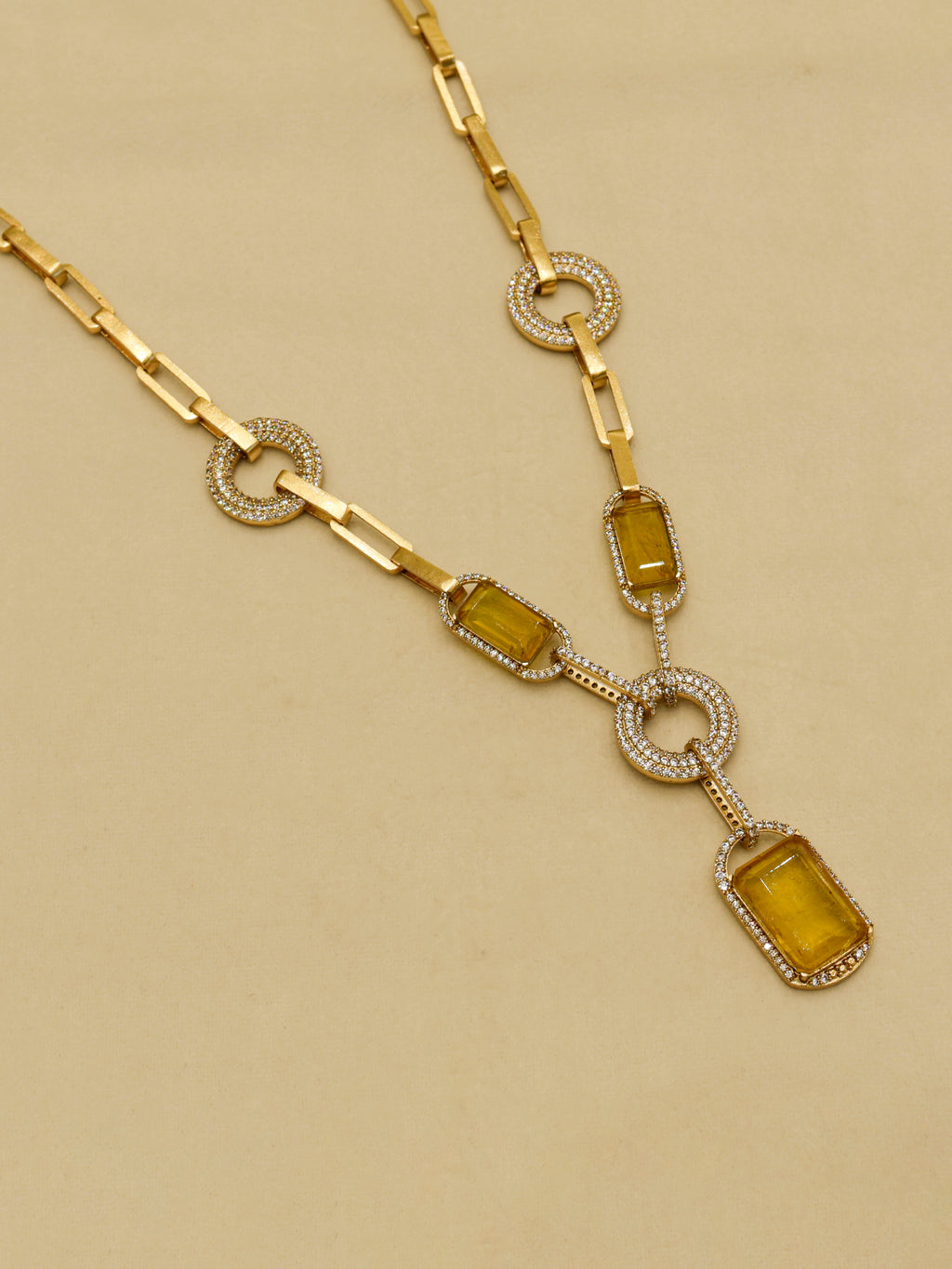 Aanura Yellow Stone Modern Necklace Set with Earrings