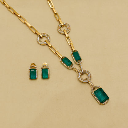 Aanura Yellow Stone Modern Necklace Set with Earrings