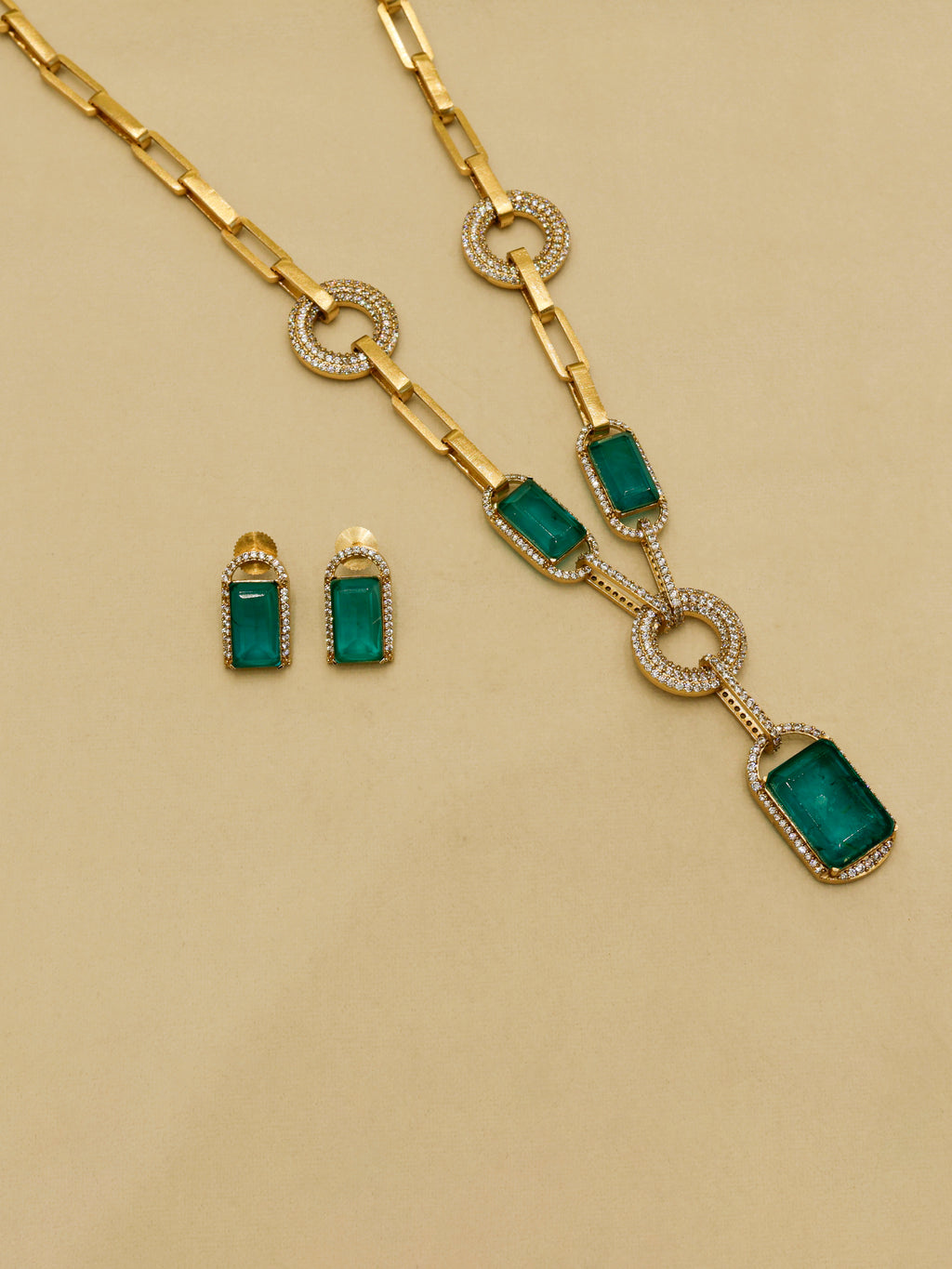 Aanura Yellow Stone Modern Necklace Set with Earrings
