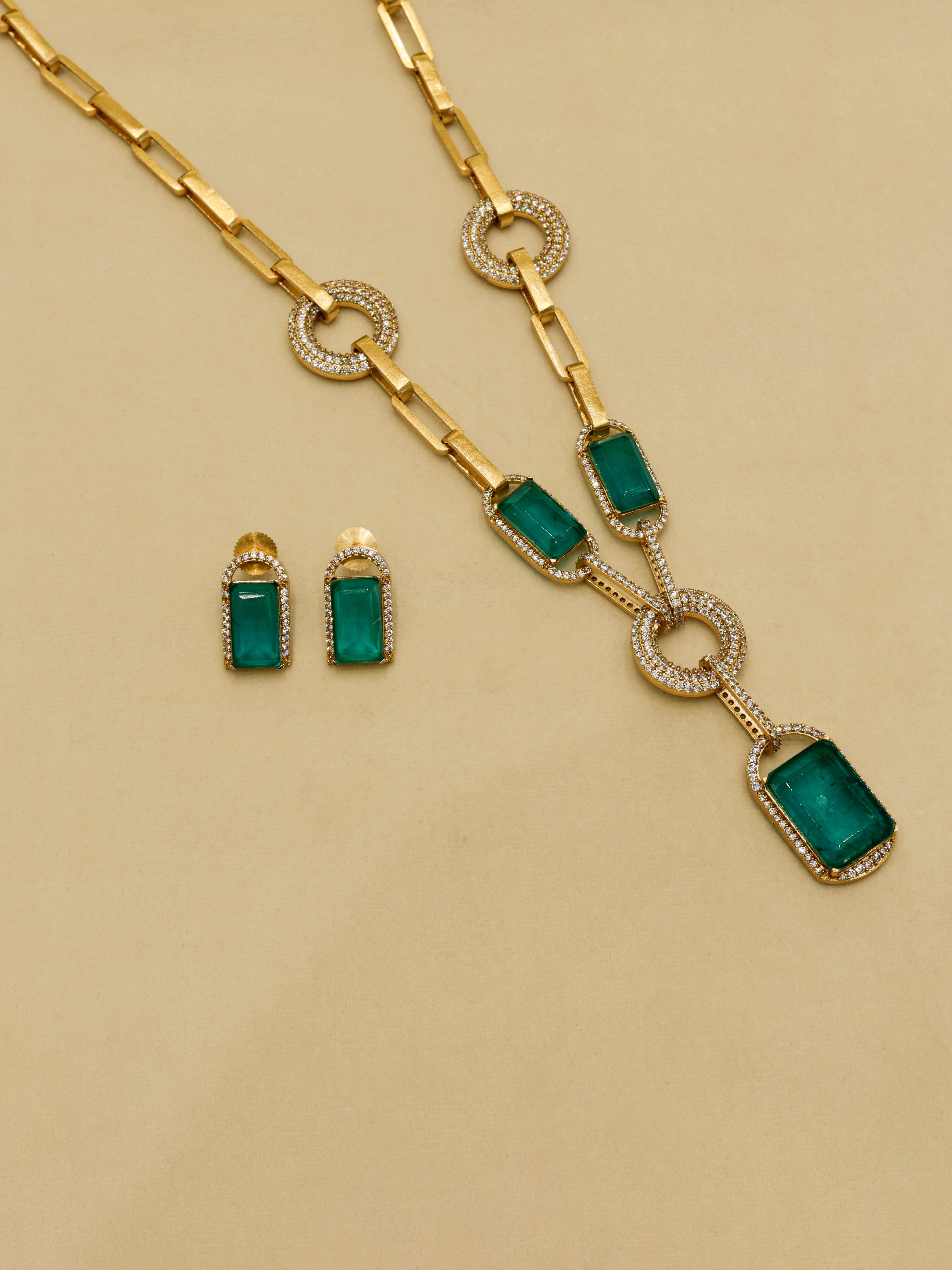 Aanura Yellow Stone Modern Necklace Set with Earrings