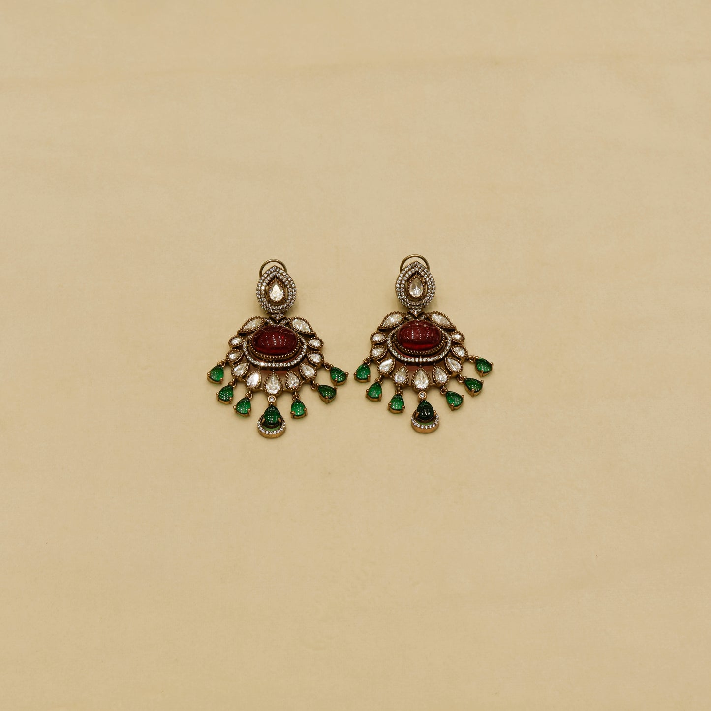 Aanura Royal Green Kundan Bridal Necklace with Earrings