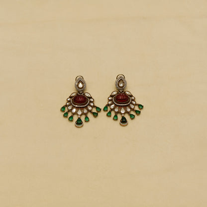 Aanura Royal Green Kundan Bridal Necklace with Earrings