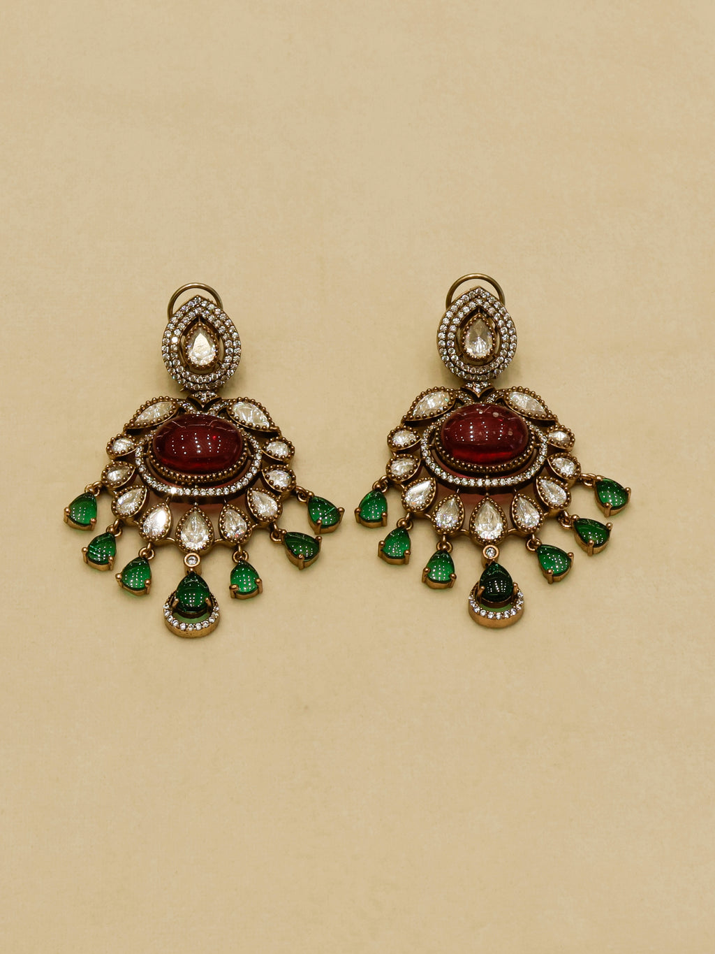 Aanura Royal Green Kundan Bridal Necklace with Earrings