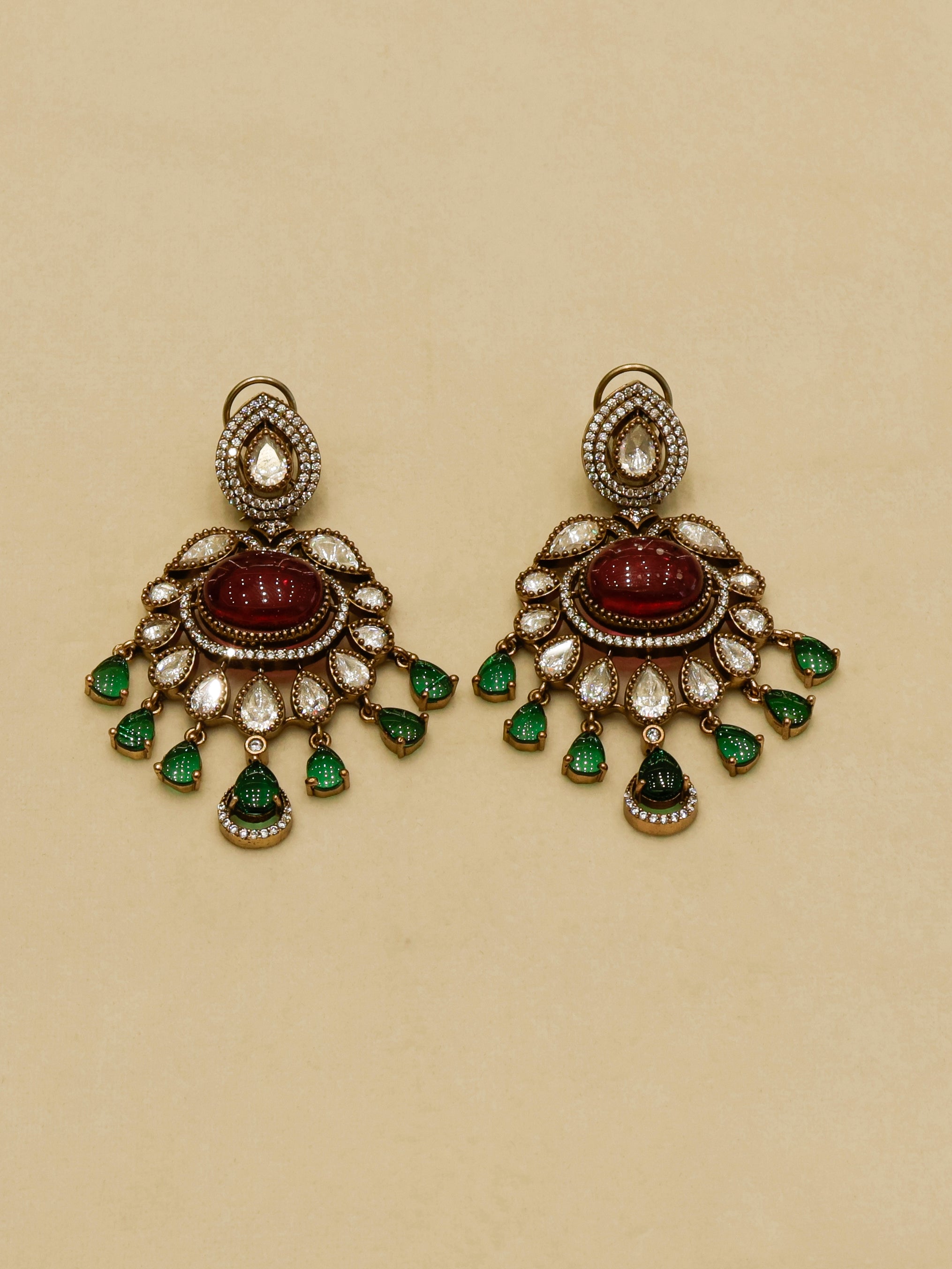 Aanura Royal Green Kundan Bridal Necklace with Earrings