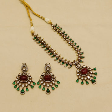 Aanura Royal Green Kundan Bridal Necklace with Earrings