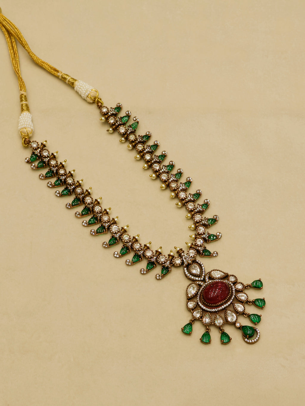 Aanura Royal Green Kundan Bridal Necklace with Earrings