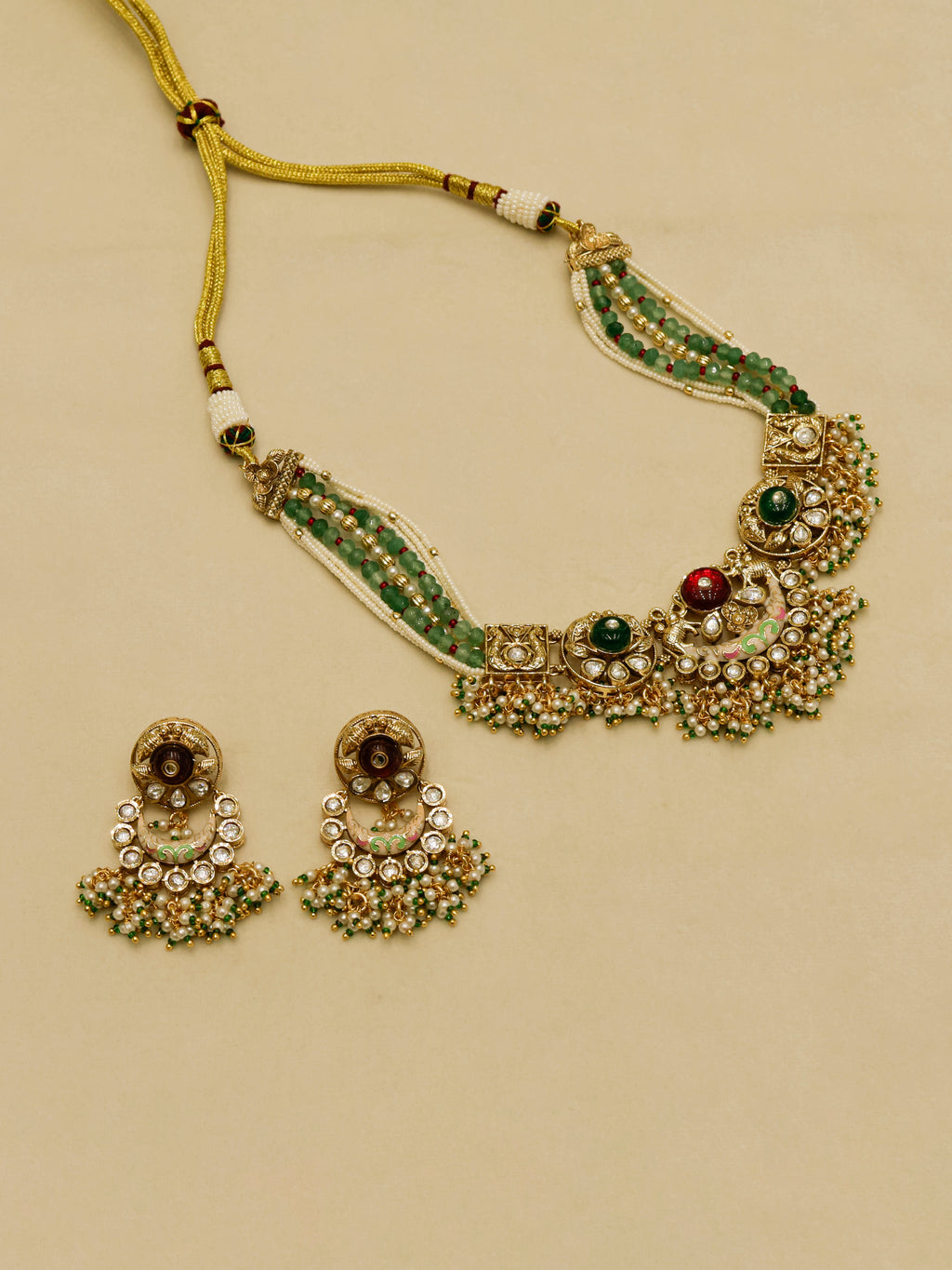 Aanura Temple-Style Choker with Kundan & Pearl Clusters
