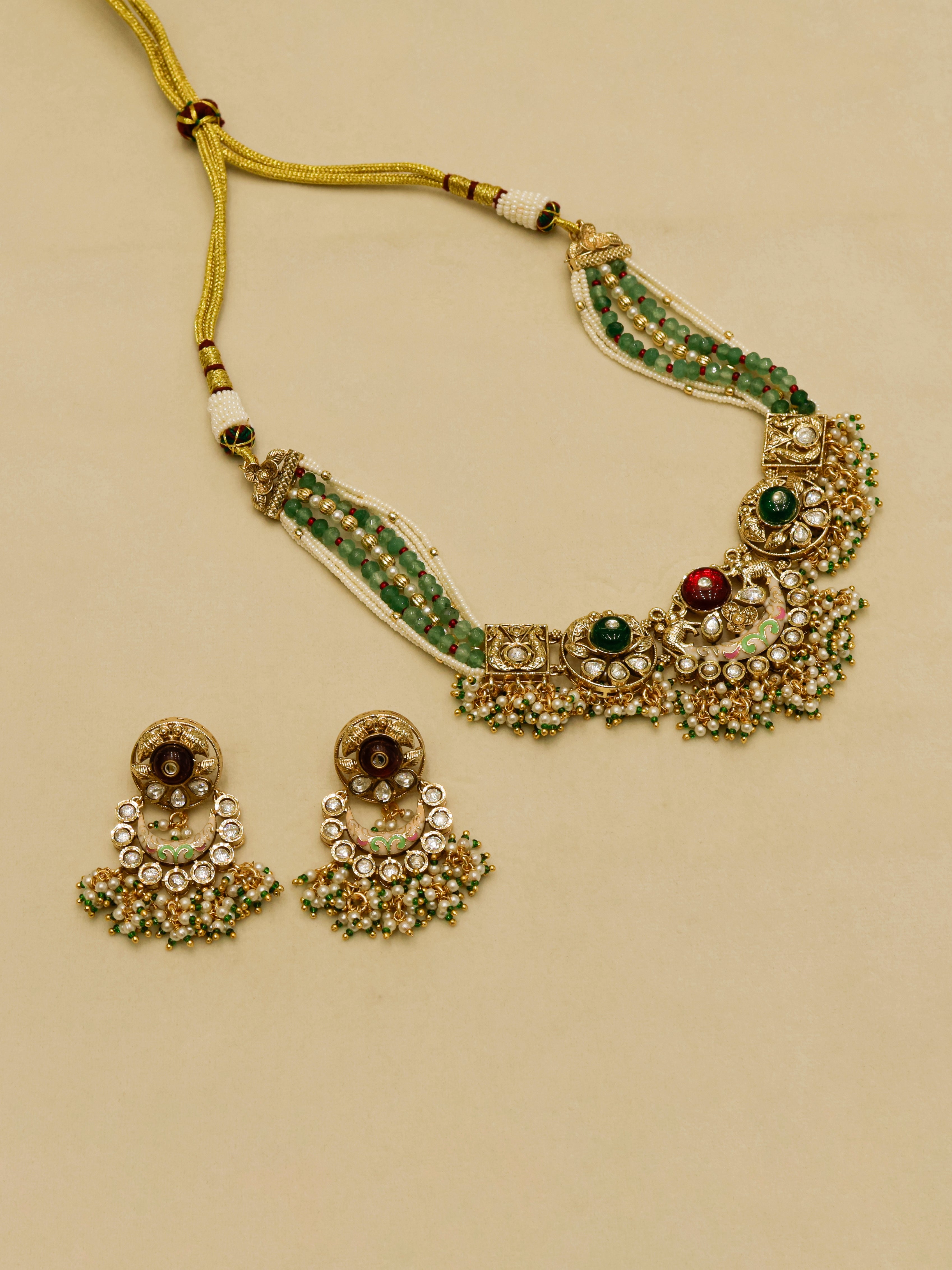 Aanura Temple-Style Choker with Kundan & Pearl Clusters