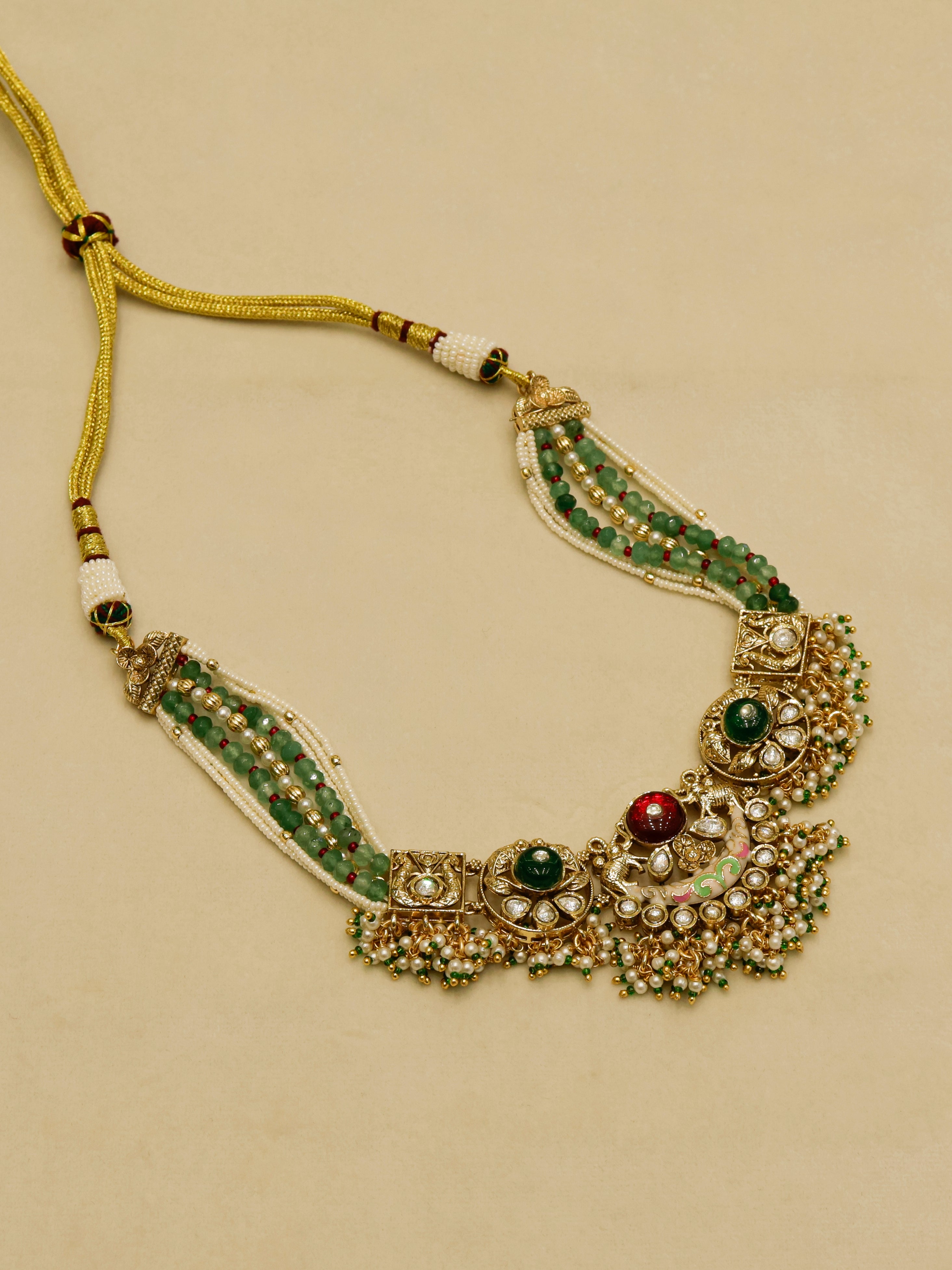 Aanura Temple-Style Choker with Kundan & Pearl Clusters