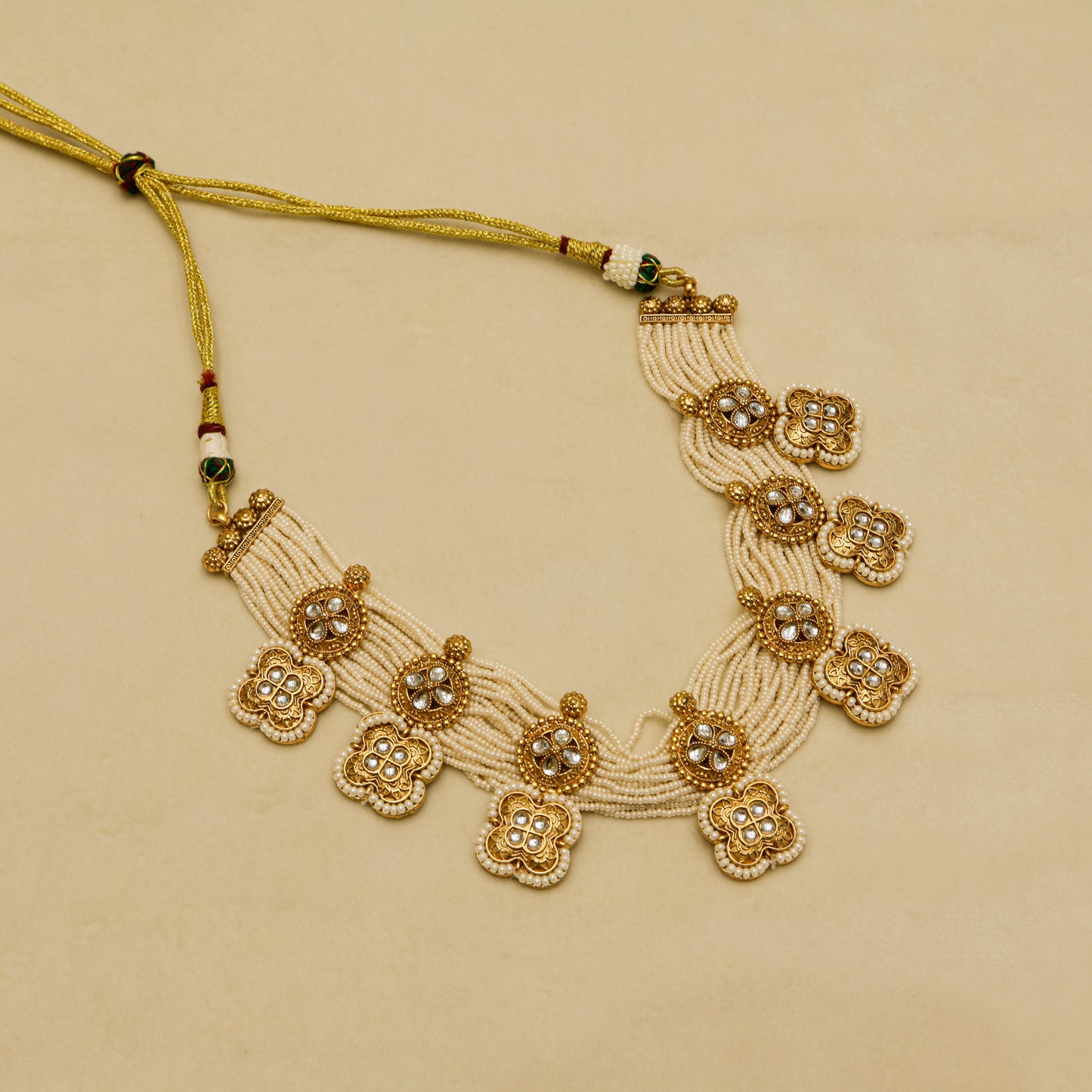 Aanura White Beaded Kundan Choker Necklace with Motifs
