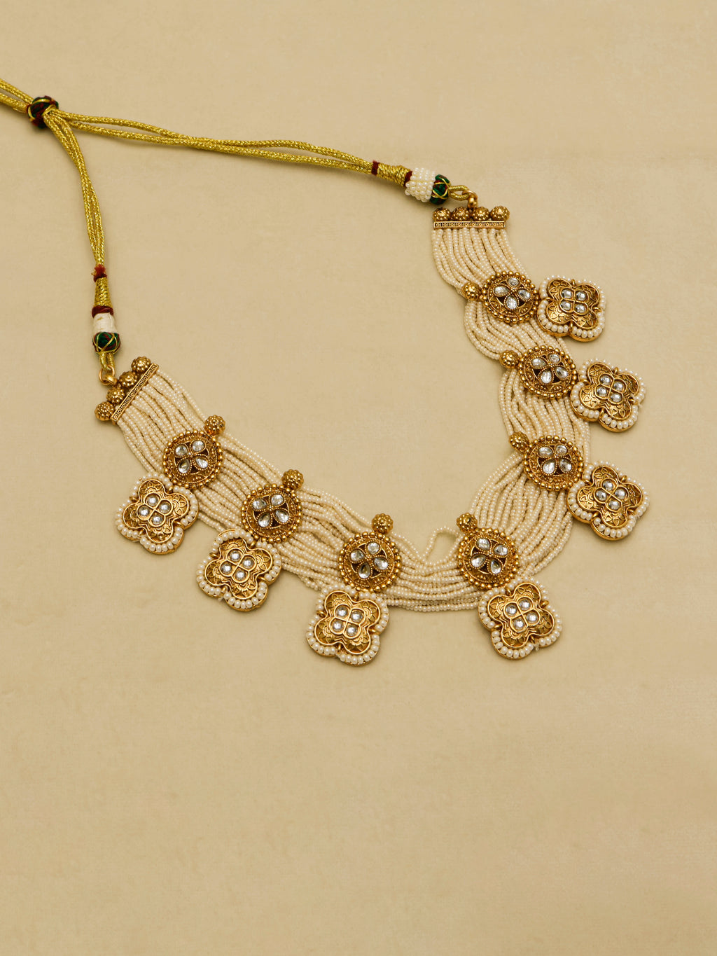 Aanura White Beaded Kundan Choker Necklace with Motifs