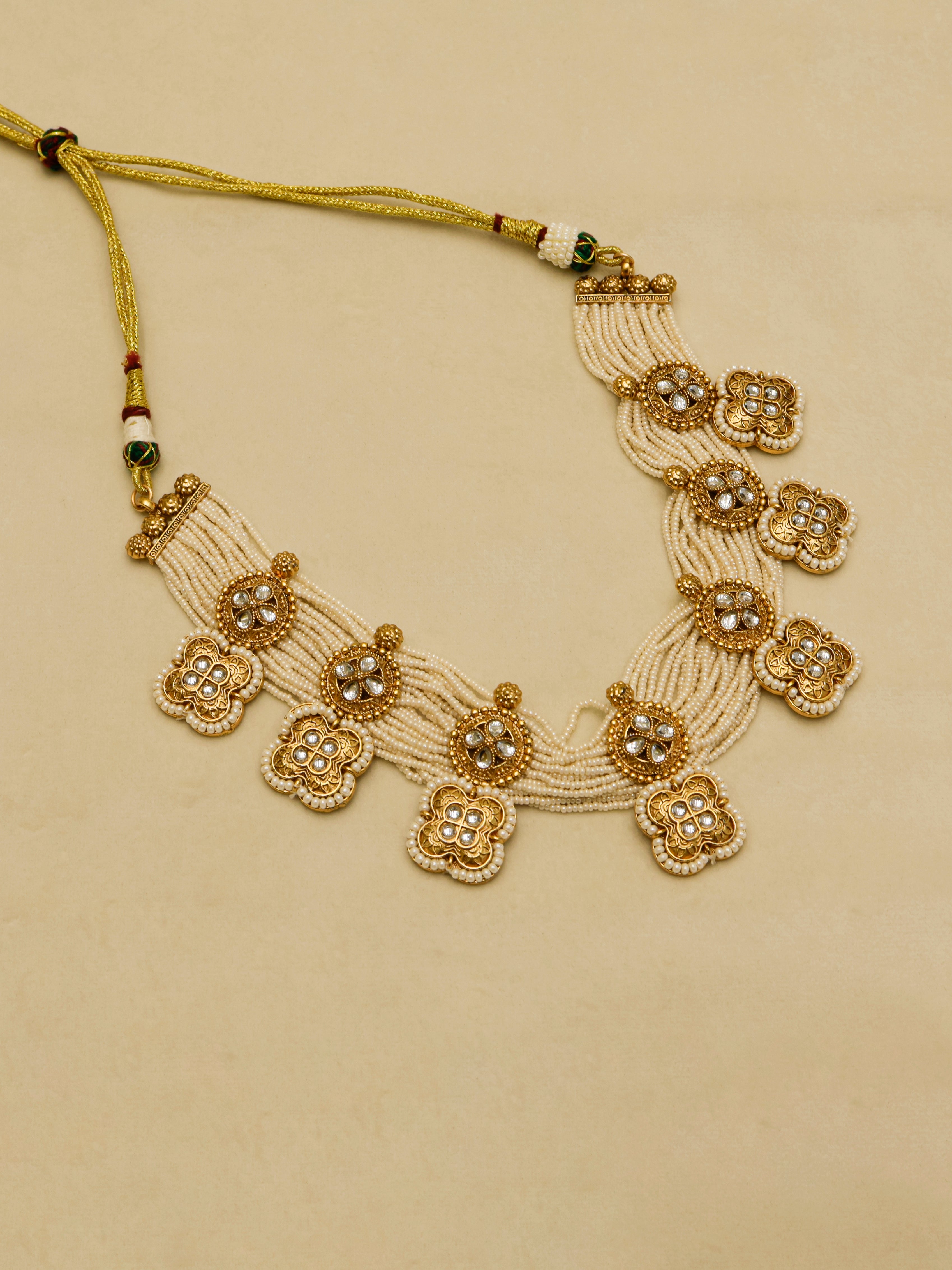 Aanura White Beaded Kundan Choker Necklace with Motifs