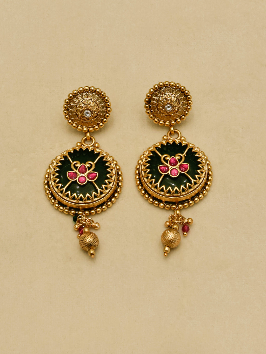 Aanura Circular Heritage Necklace with Green Stones