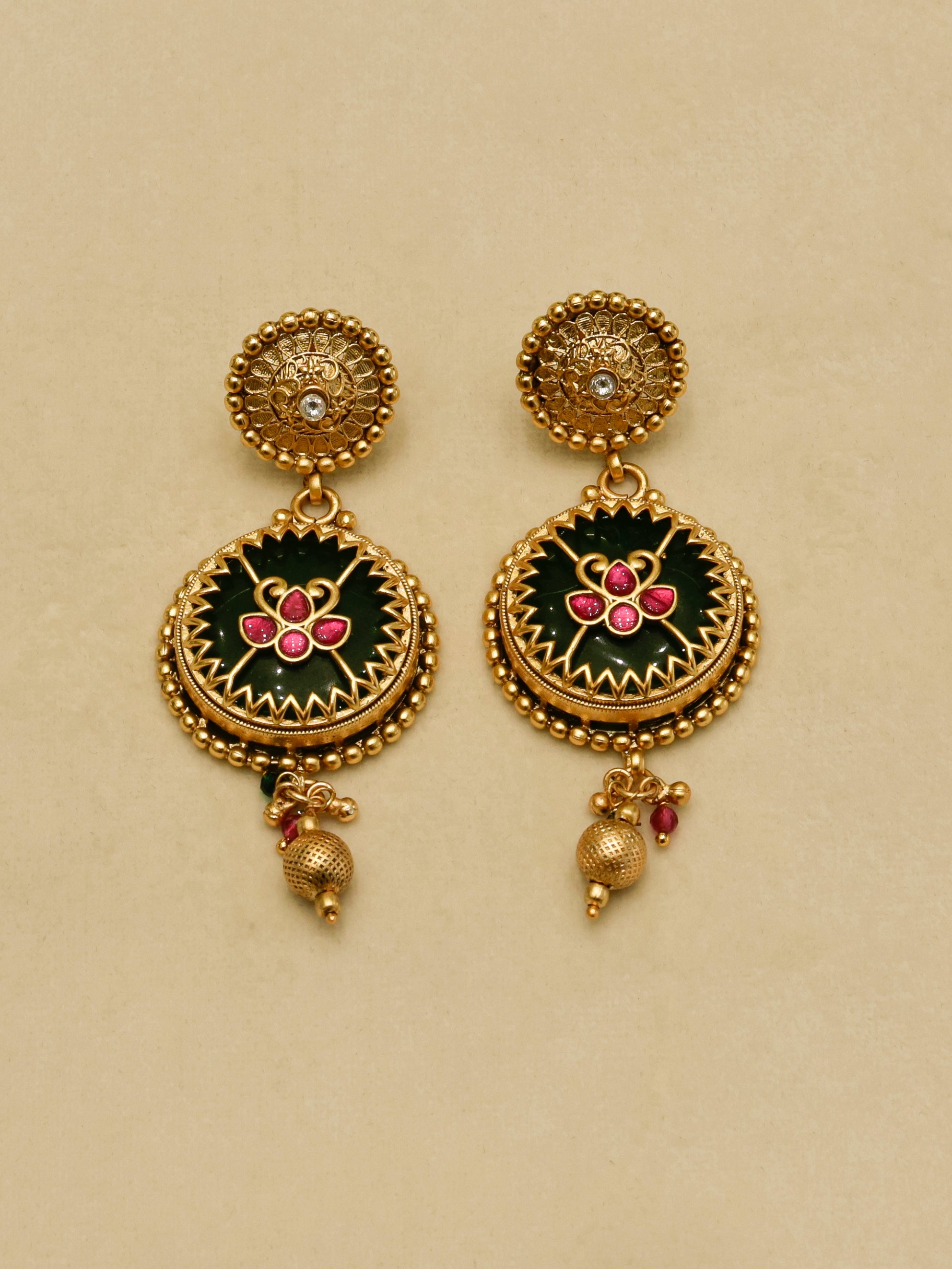 Aanura Circular Heritage Necklace with Green Stones