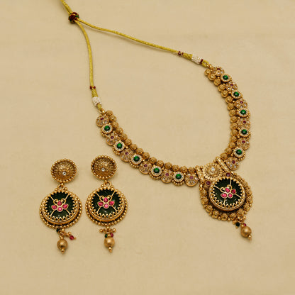 Aanura Circular Heritage Necklace with Green Stones