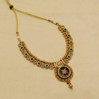 Aanura Circular Heritage Necklace with Green Stones