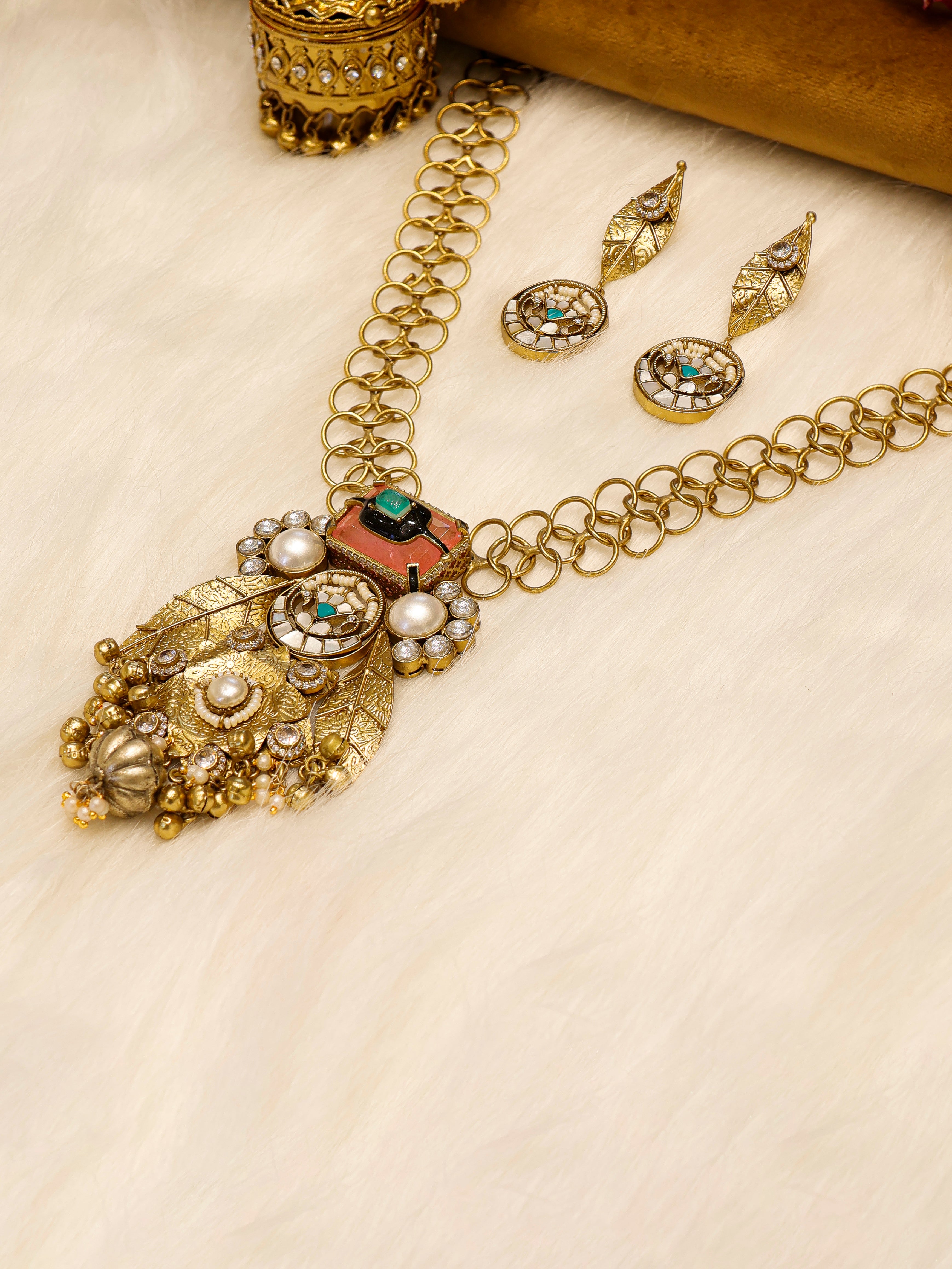 Aanura Antique Statement Pendant Necklace & Earrings