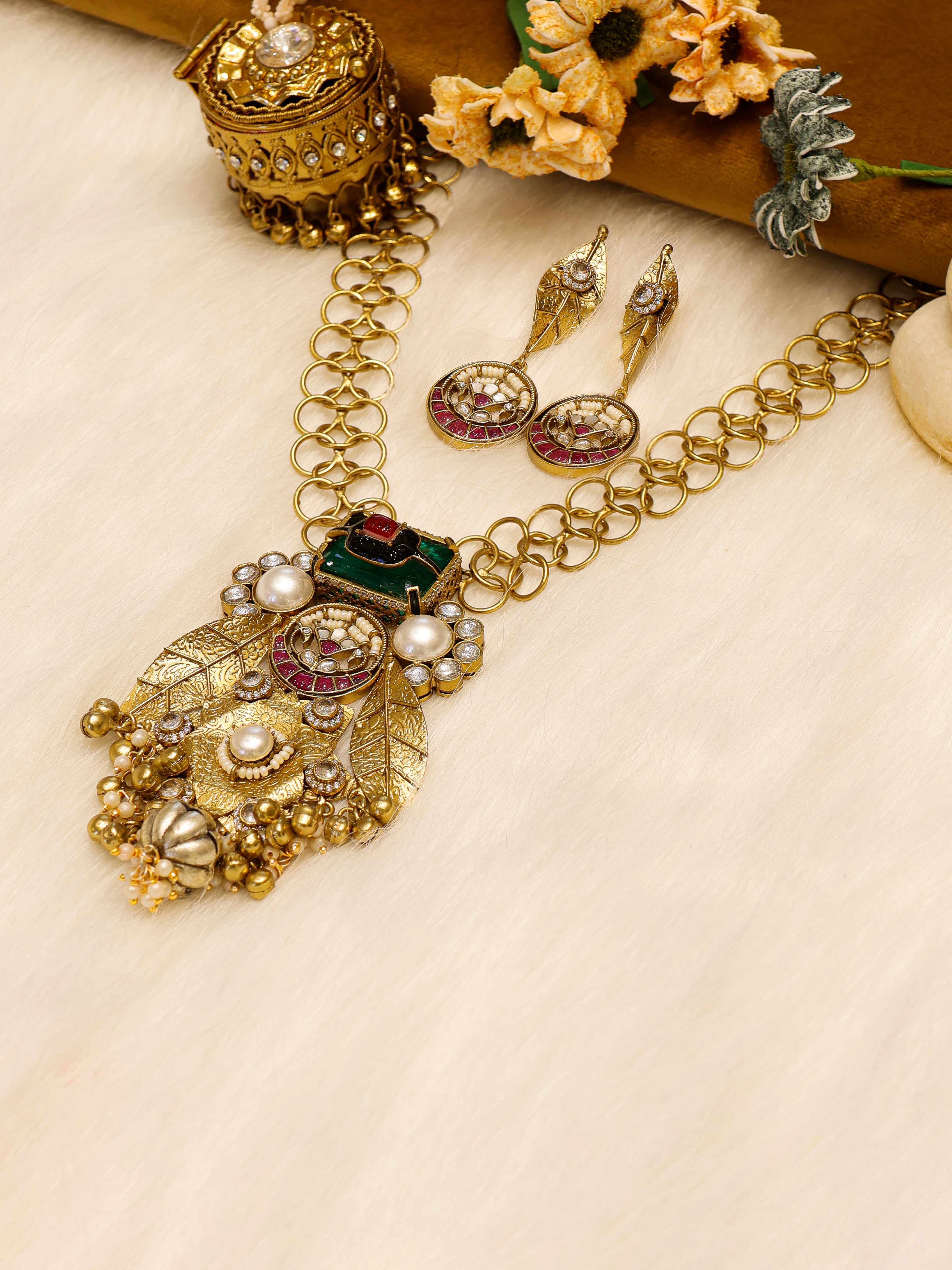 Aanura Antique Statement Pendant Necklace & Earrings