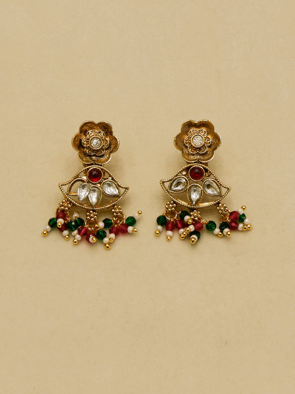 Aanura Floral Kundan Choker Necklace with Beaded Drops