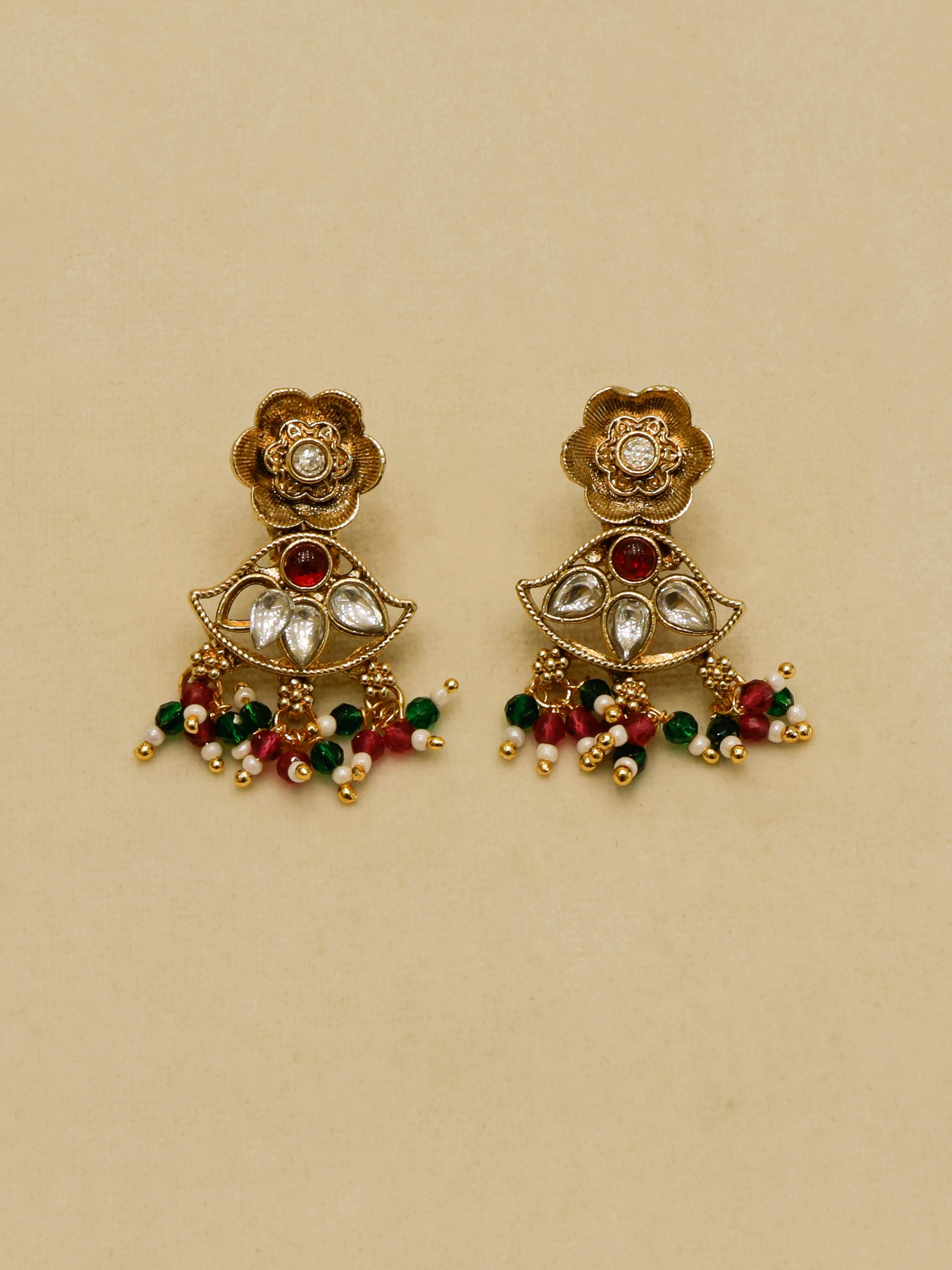 Aanura Floral Kundan Choker Necklace with Beaded Drops