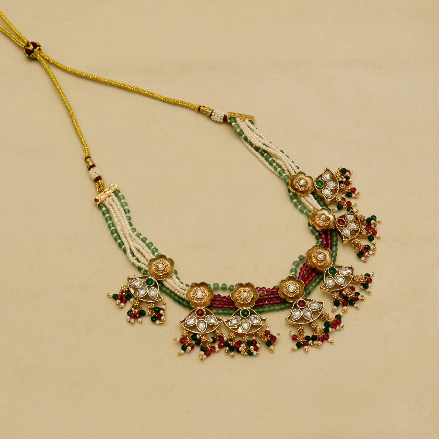 Aanura Floral Kundan Choker Necklace with Beaded Drops