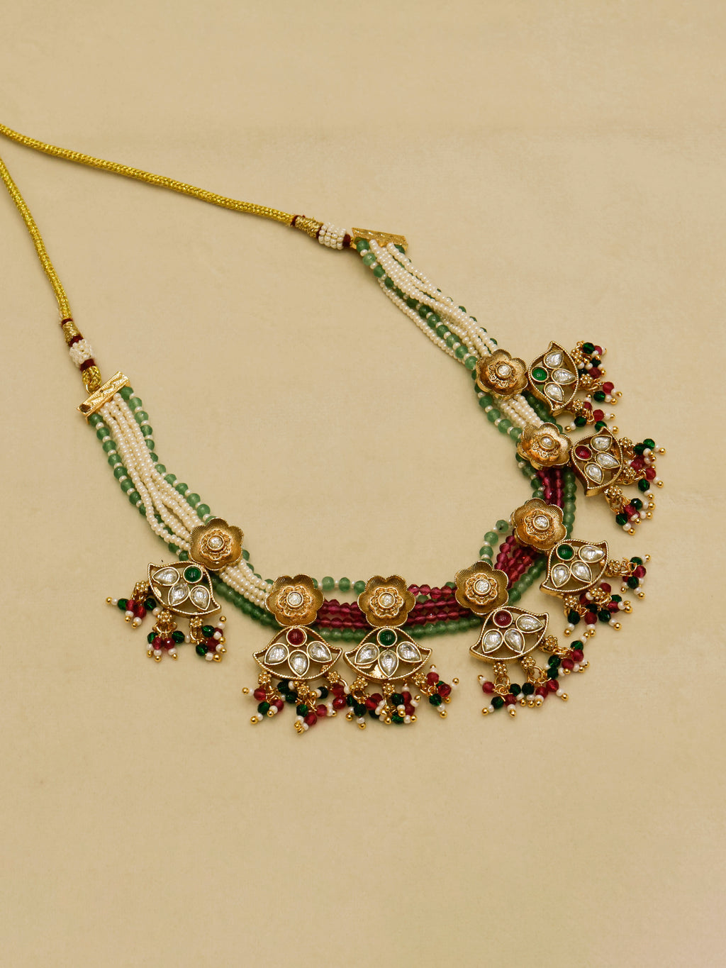 Aanura Floral Kundan Choker Necklace with Beaded Drops