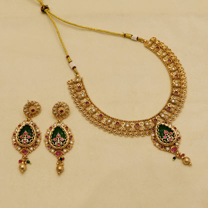 Aanura Antique Necklace with Ruby Teardrop Pendant