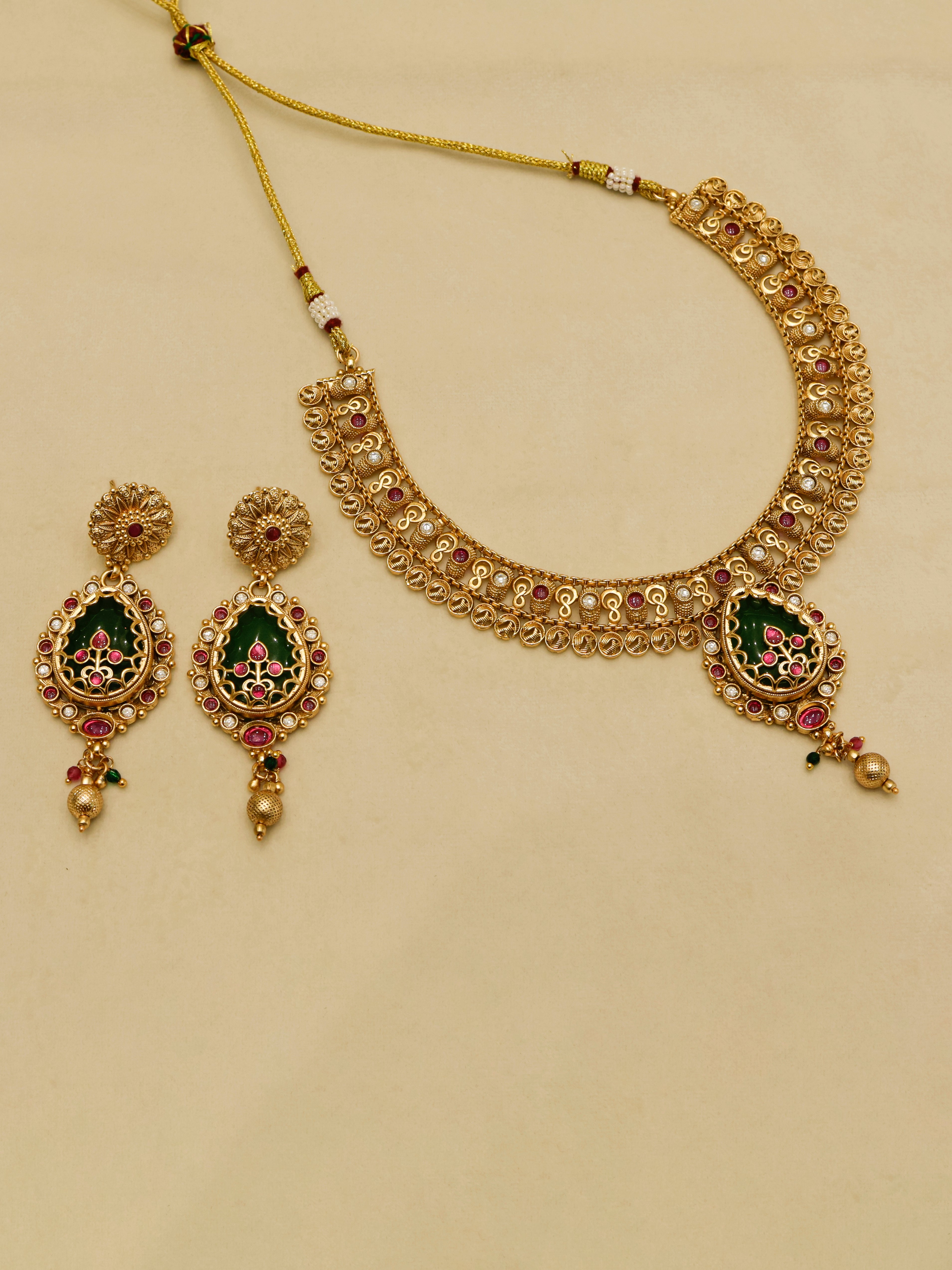 Aanura Antique Necklace with Ruby Teardrop Pendant