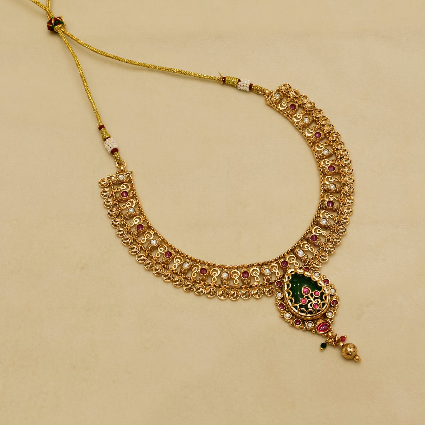 Aanura Antique Necklace with Ruby Teardrop Pendant