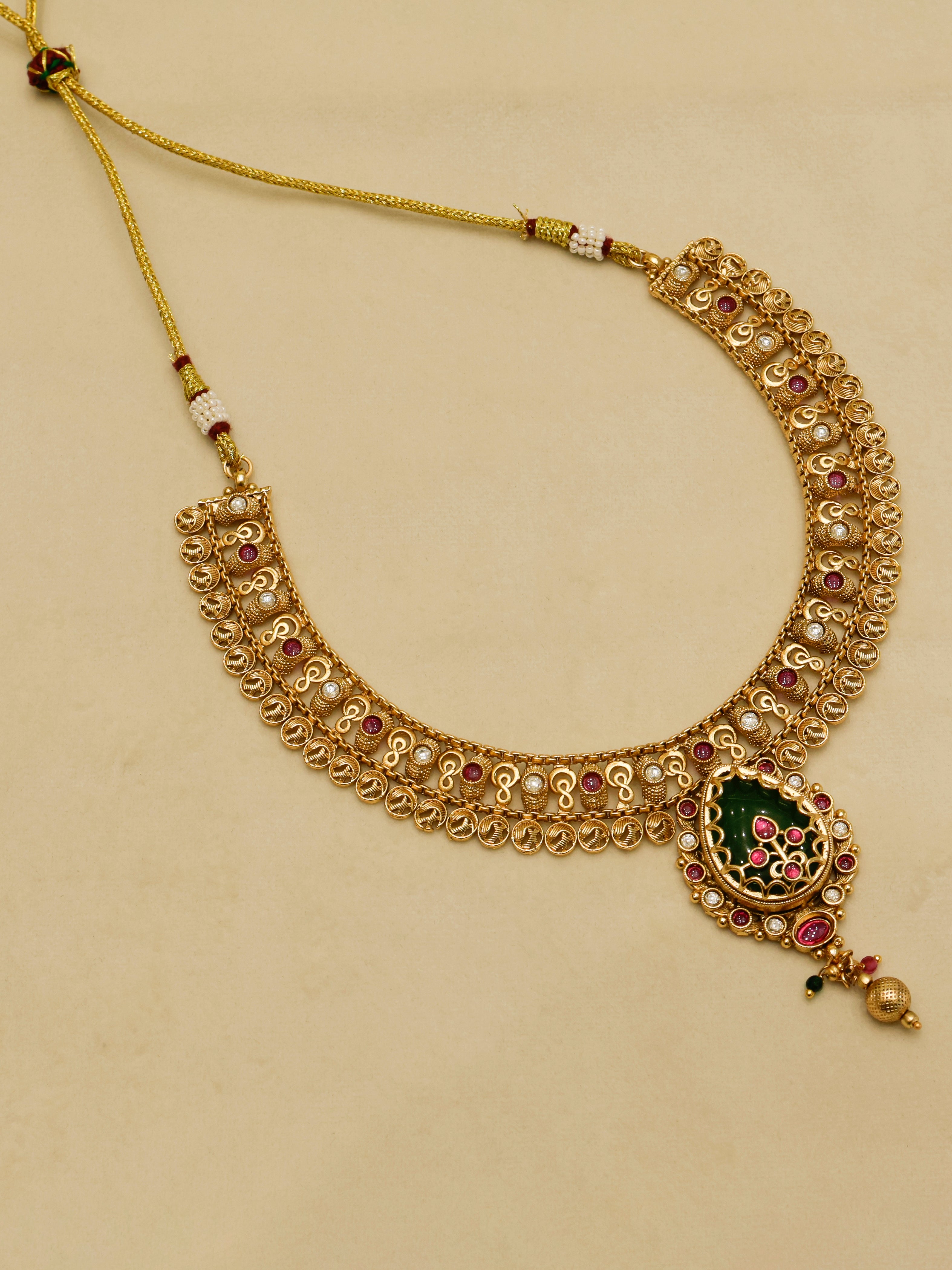 Aanura Antique Necklace with Ruby Teardrop Pendant