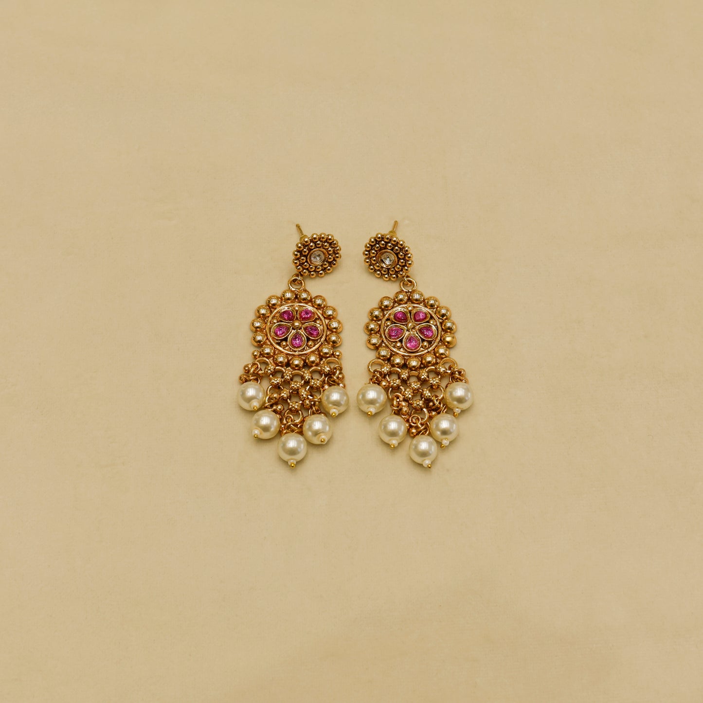 Aanura Pearl Bridal Choker Necklace with Ruby Motifs