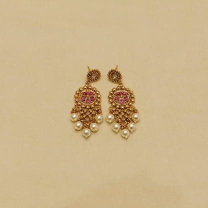 Aanura Pearl Bridal Choker Necklace with Ruby Motifs