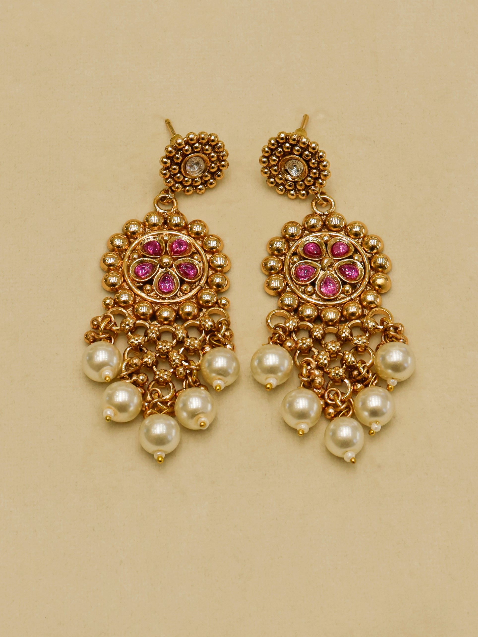 Aanura Pearl Bridal Choker Necklace with Ruby Motifs