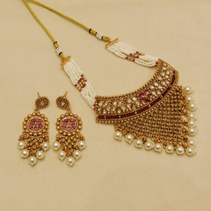 Aanura Pearl Bridal Choker Necklace with Ruby Motifs