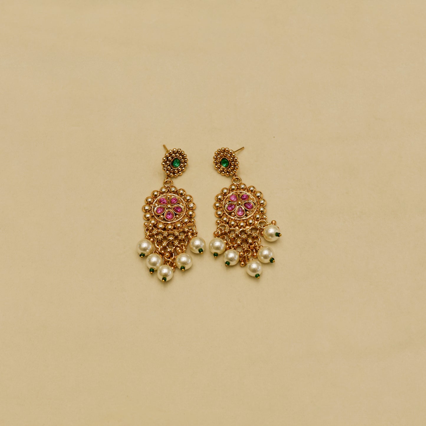 Aanura Pearl Bridal Choker Necklace with Ruby Motifs