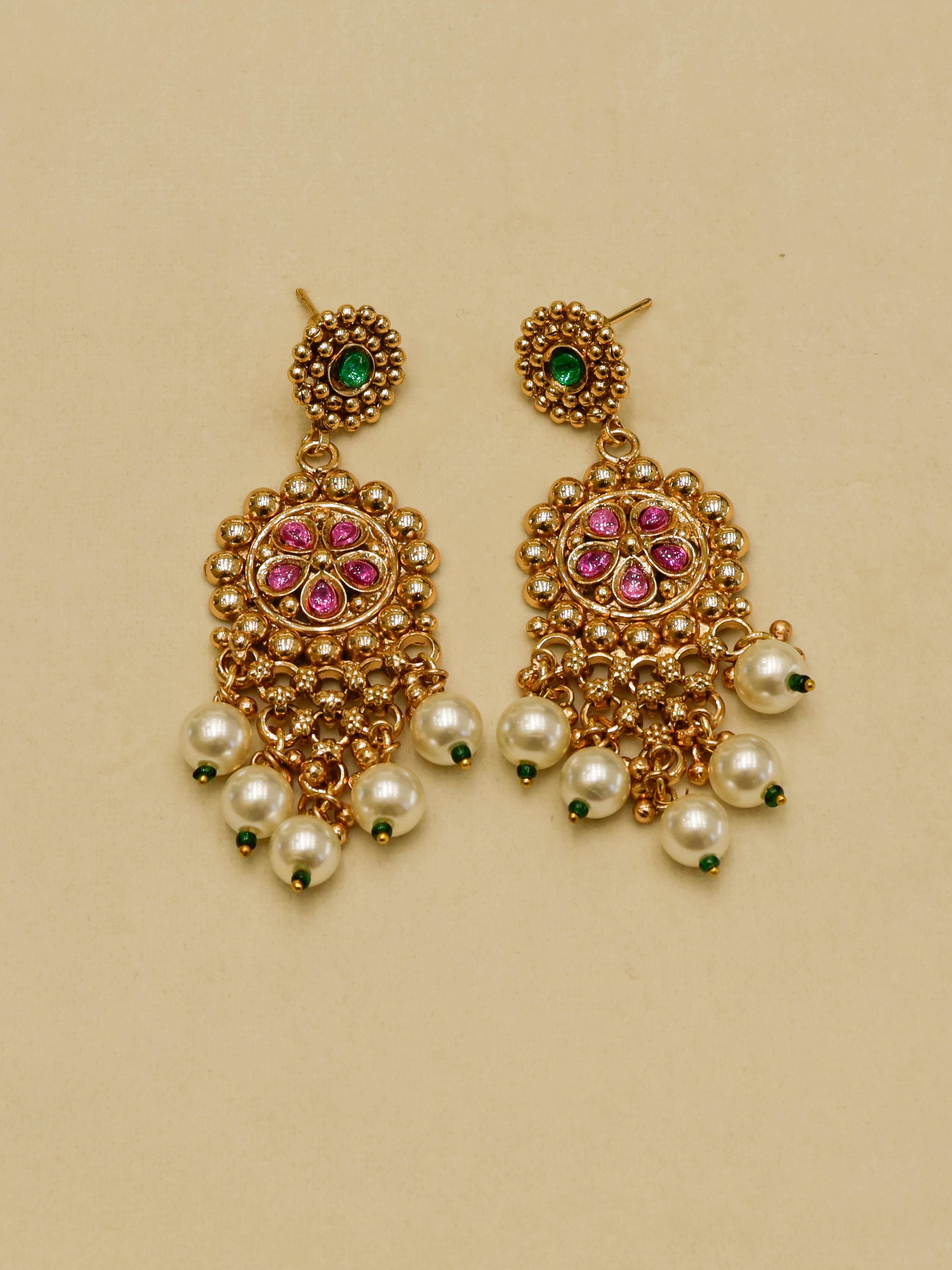 Aanura Pearl Bridal Choker Necklace with Ruby Motifs