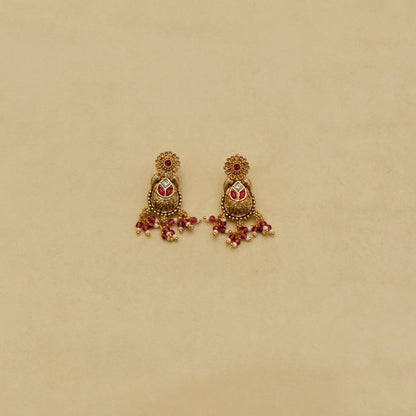 Aanura Temple Bridal Necklace with Ruby & Bead Strands